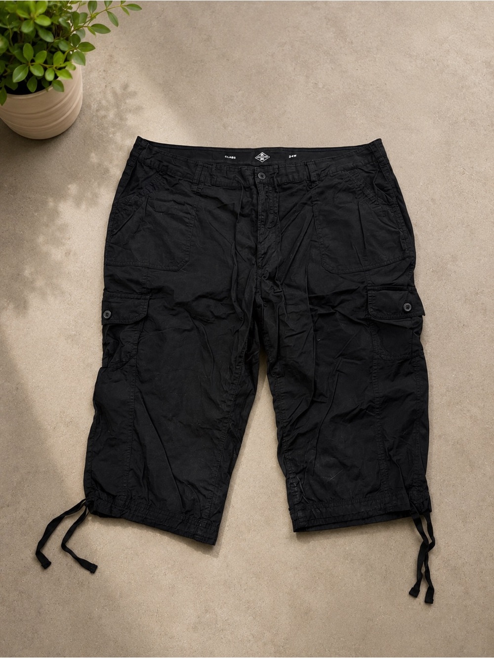 Women's Black Cargo Shorts with Drawstring Hem